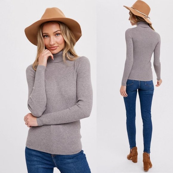 Essential Rib Turtleneck Pullover - Gray - Picture 2 of 3